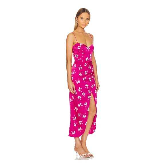 Bardot Amika Pink Floral Satin Bustier Midi Dress Wedding Guest Revolve NWT - 8 - Picture 2 of 15